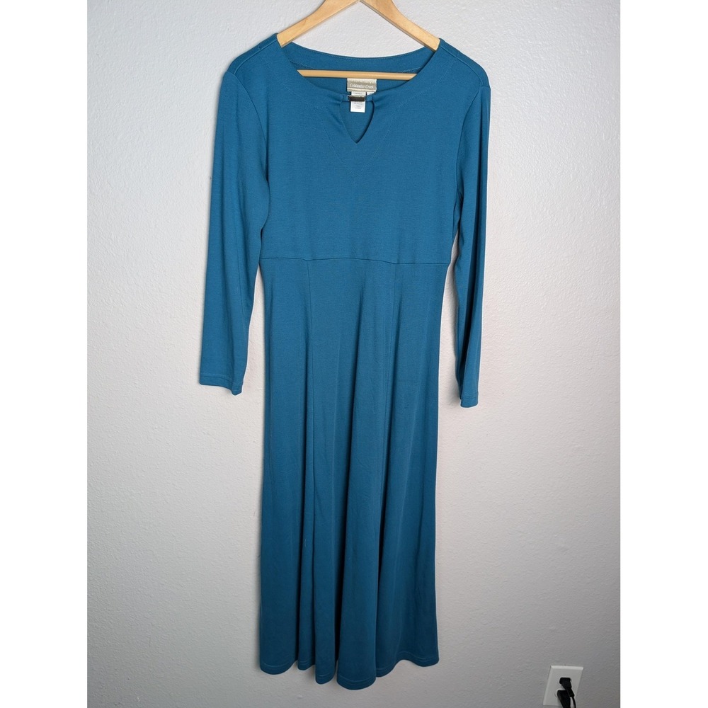 Coldwater Creek Blue Maxi Fit &‎ Flare Dress Womens S 3/4 Sleeve V-Neck Jersey